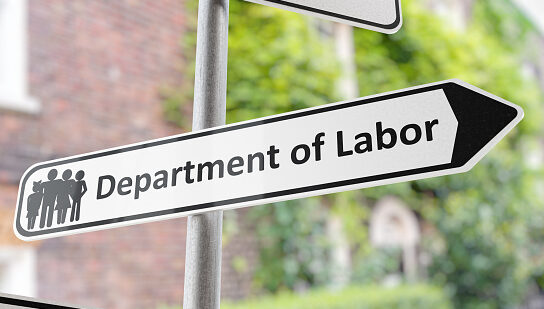 Department of labor sign on street. 3D rendered illustration.